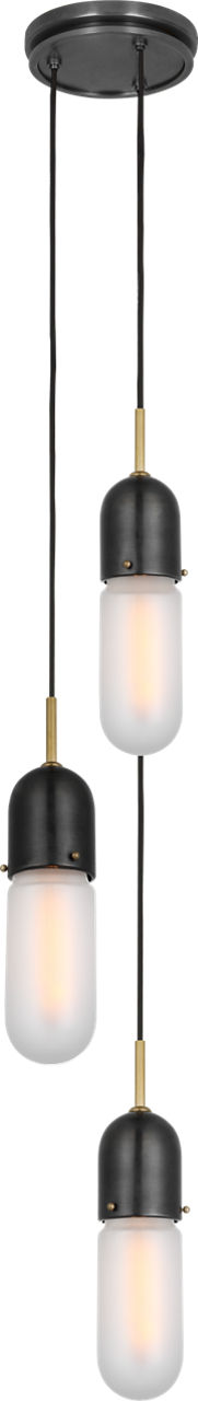 Junio 3-Light Pendant in Bronze and Brass with Frosted Glass