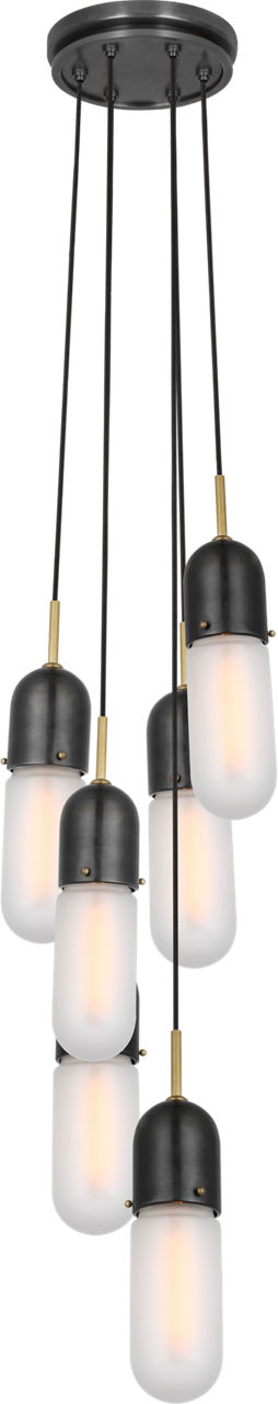 Junio 6-Light Pendant in Bronze and Brass with Frosted Glass
