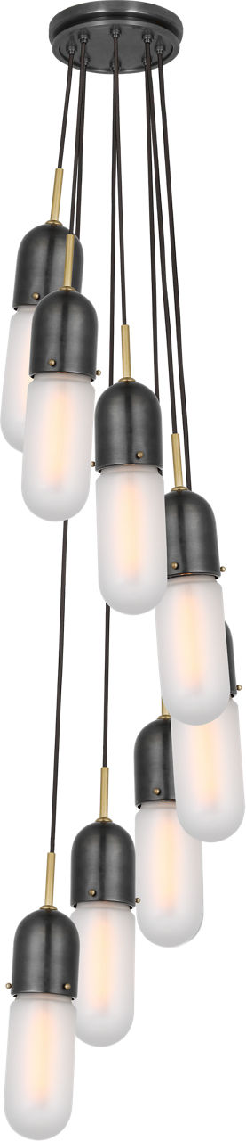 Junio 8-Light Pendant in Bronze and Brass with Frosted Glass