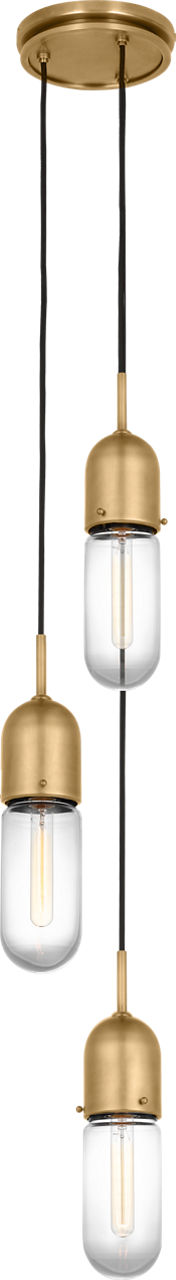 Junio 3-Light Pendant in Hand-Rubbed Antique Brass with Clear Glass