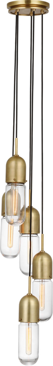 Junio 5-Light Pendant in Hand-Rubbed Antique Brass with Clear Glass