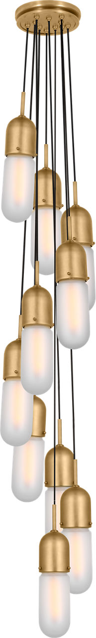 Junio 10-Light Pendant in Hand-Rubbed Antique Brass with Frosted Glass