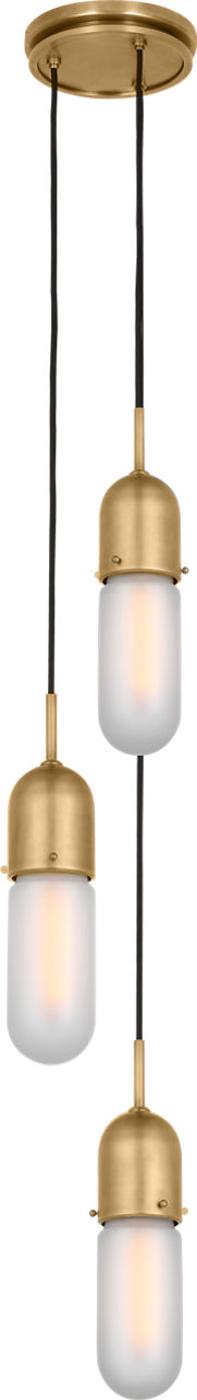 Junio 3-Light Pendant in Hand-Rubbed Antique Brass with Frosted Glass