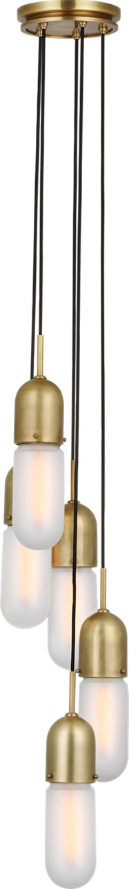 Junio 5-Light Pendant in Hand-Rubbed Antique Brass with Frosted Glass