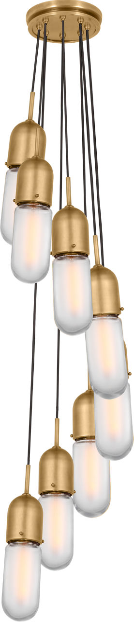 Junio 8-Light Pendant in Hand-Rubbed Antique Brass with Frosted Glass
