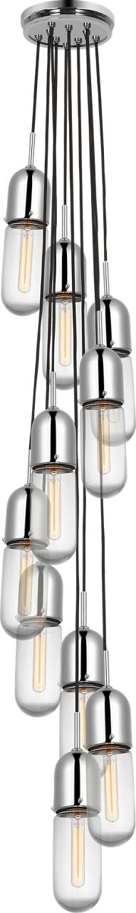 Junio 10-Light Pendant in Polished Nickel with Clear Glass