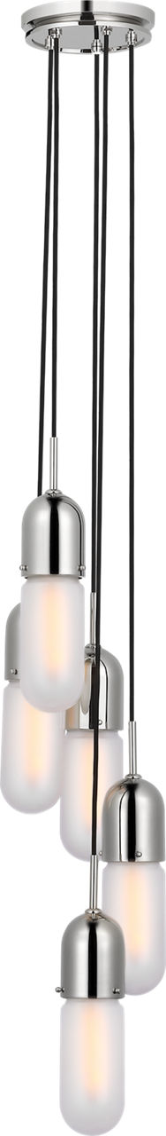 Junio 5-Light Pendant in Polished Nickel with Frosted Glass
