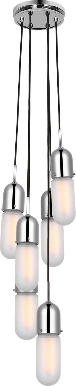 Junio 6-Light Pendant in Polished Nickel with Frosted Glass