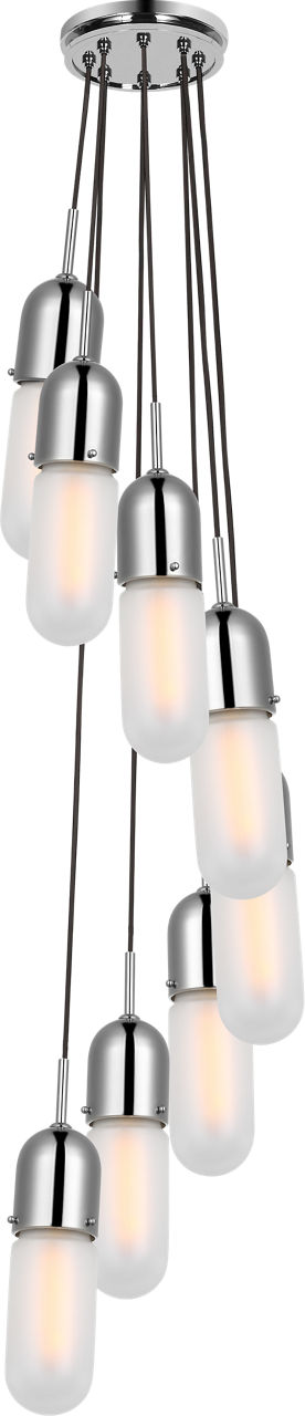 Junio 8-Light Pendant in Polished Nickel with Frosted Glass