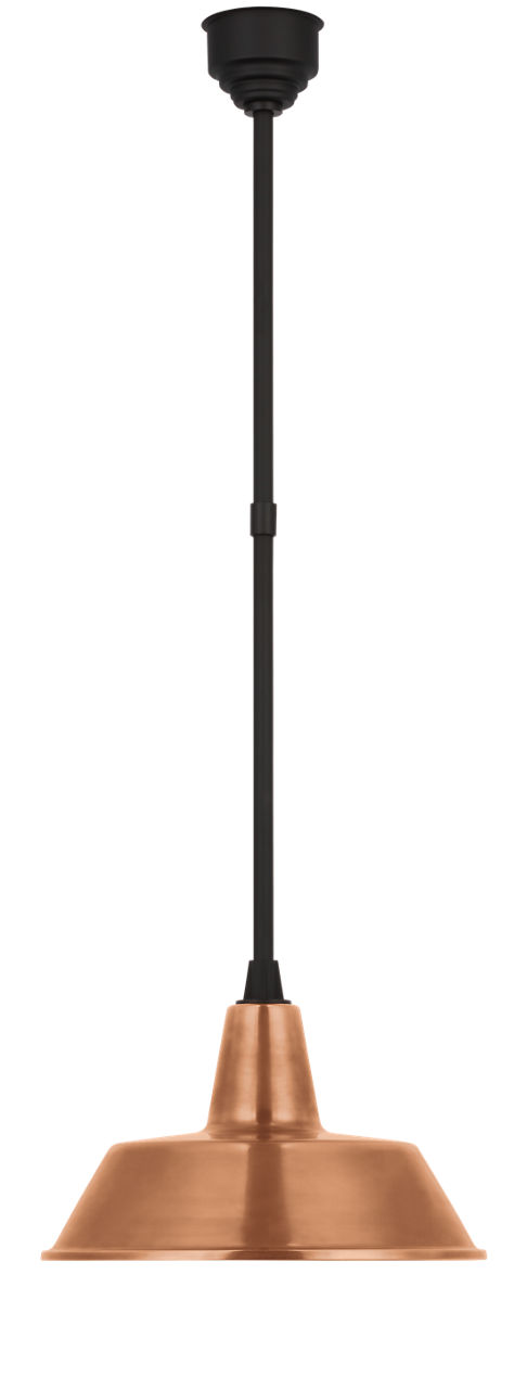Academy Pendant in Matte Black with 16" Soft Copper Bowers Shade