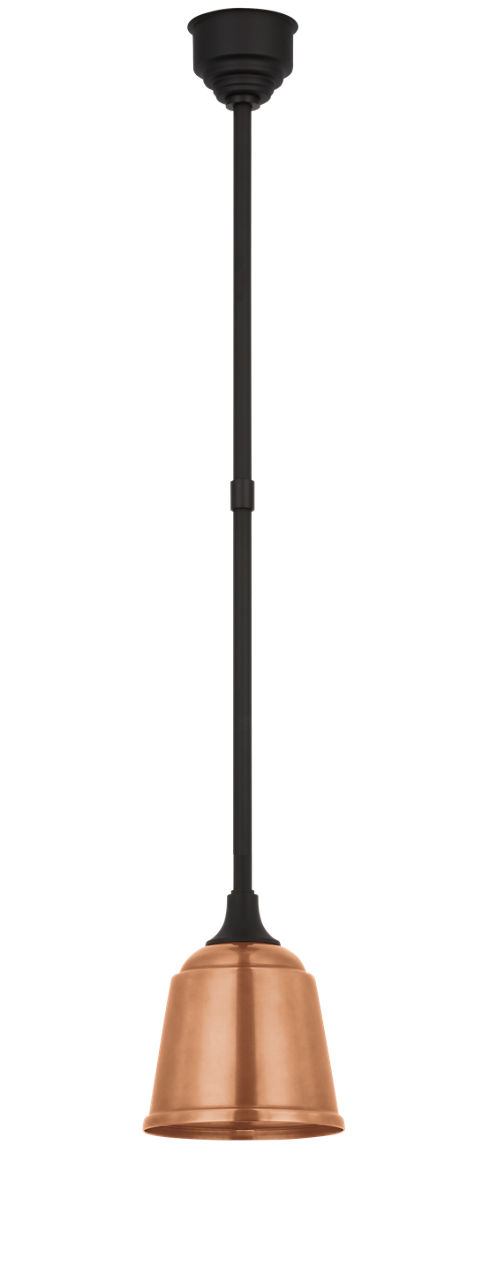 Academy Pendant in Matte Black with 8" Soft Copper Rockhouse Shade