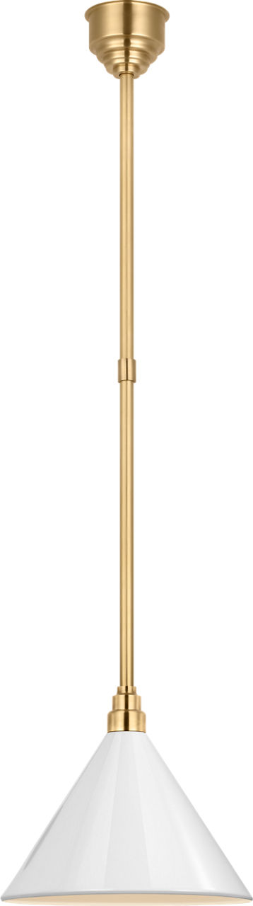 Academy Pendant in Hand-Rubbed Antique Brass with 12.5" White Conical Savannah Shade