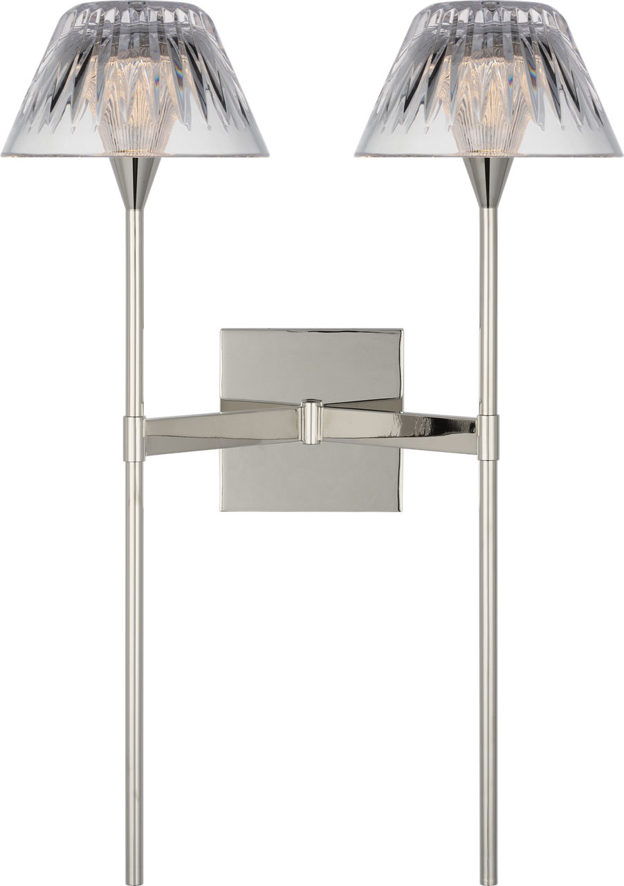 Blaze 19" 2 Light Tail Sconce in Polished Nickel with Clear Crystal