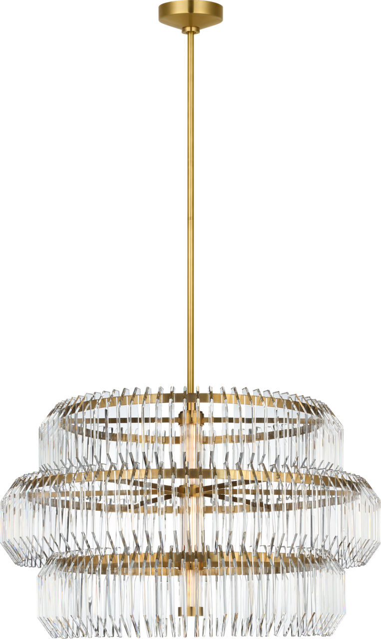 Killarney 32" Layered Drum Chandelier in Natural Brass with Clear Crystal