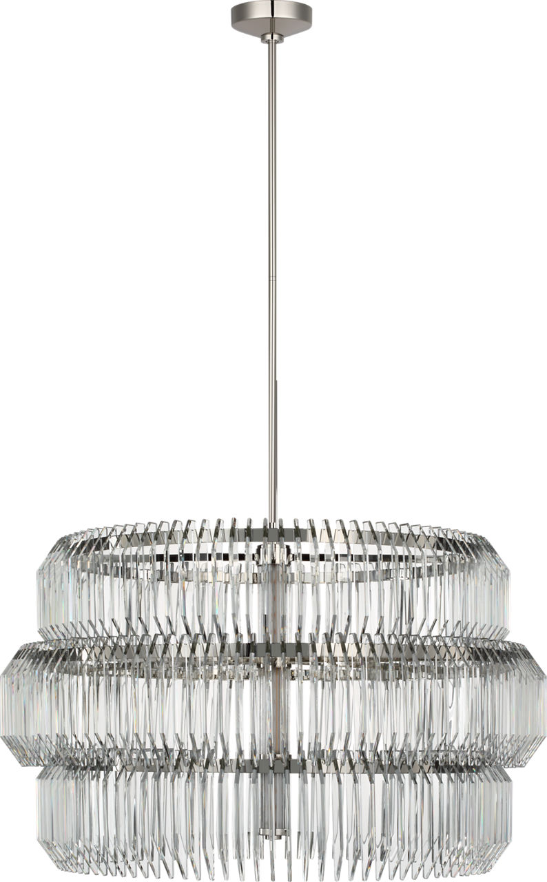 Killarney 32" Layered Drum Chandelier in Polished Nickel with Clear Crystal