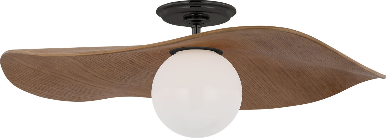 Mahalo 22" Semi-Flush Mount in Bronze and White Glass with Natural Oak Shade