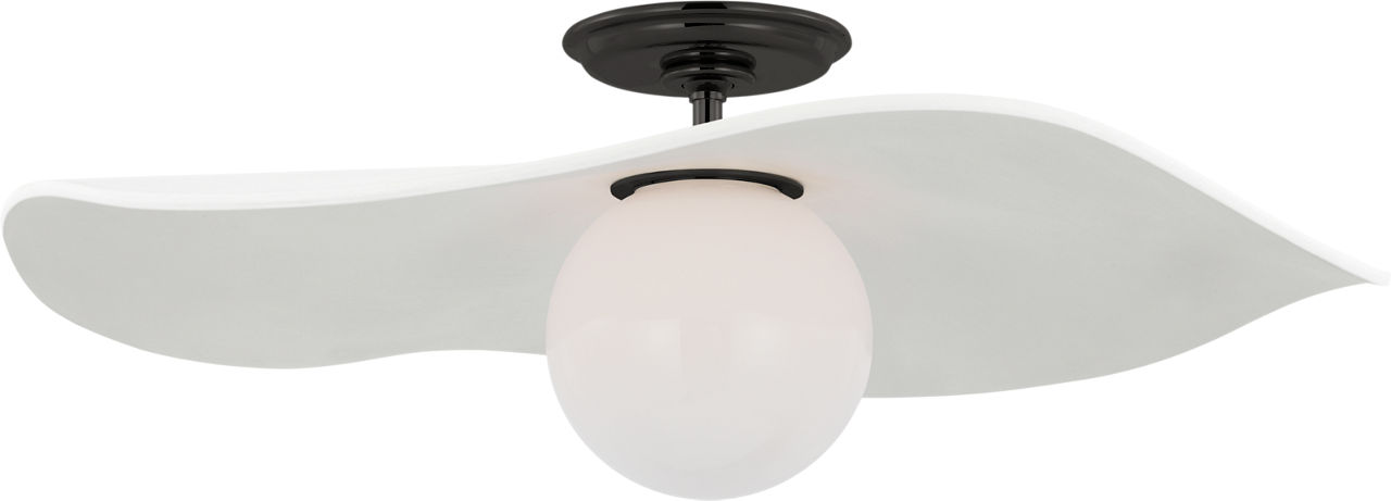 Mahalo 22" Semi-Flush Mount in Bronze and White Glass with Matte White Shade