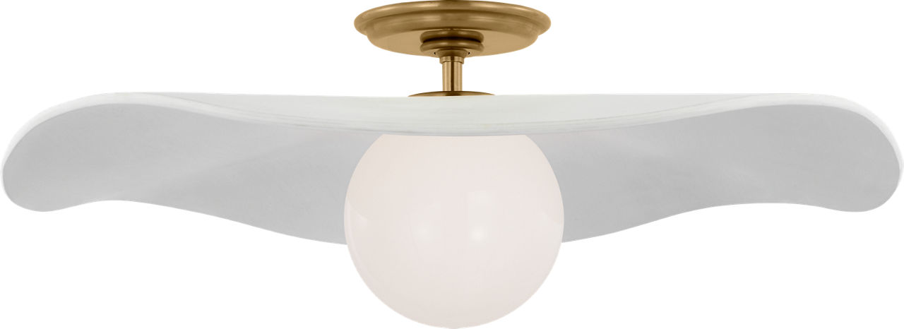 Mahalo 22" Semi-Flush Mount in Hand-Rubbed Antique Brass and White Glass with Matte White Shade