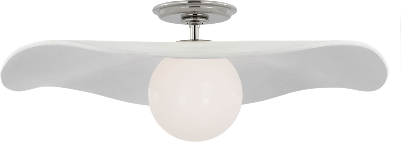 Mahalo 22" Semi-Flush Mount in Polished Nickel and White Glass with Matte White Shade