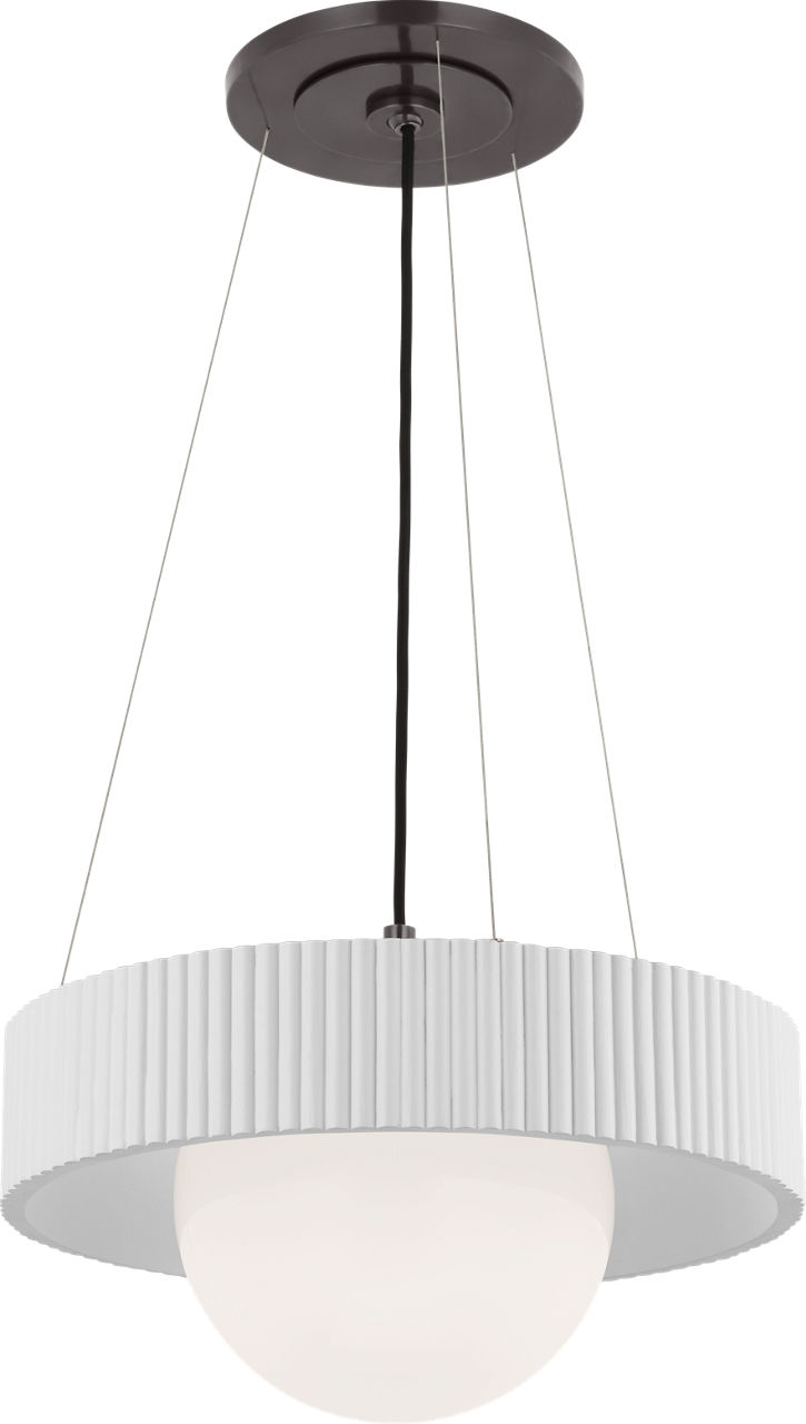 Arena 18" Ring and Globe Chandelier in Bronze and Matte White with White Glass