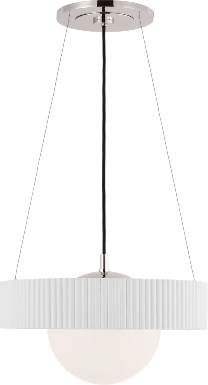 Arena 18" Ring and Globe Chandelier in Polished Nickel and Matte White with White Glass