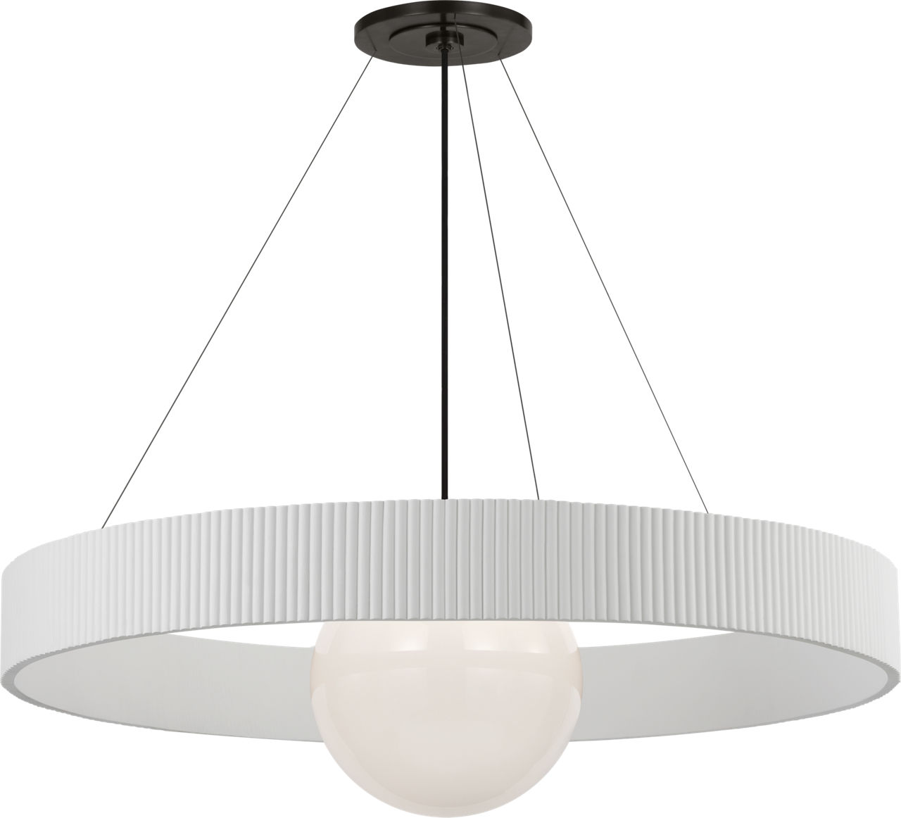 Arena 42" Ring and Globe Chandelier in Bronze and Matte White with White Glass