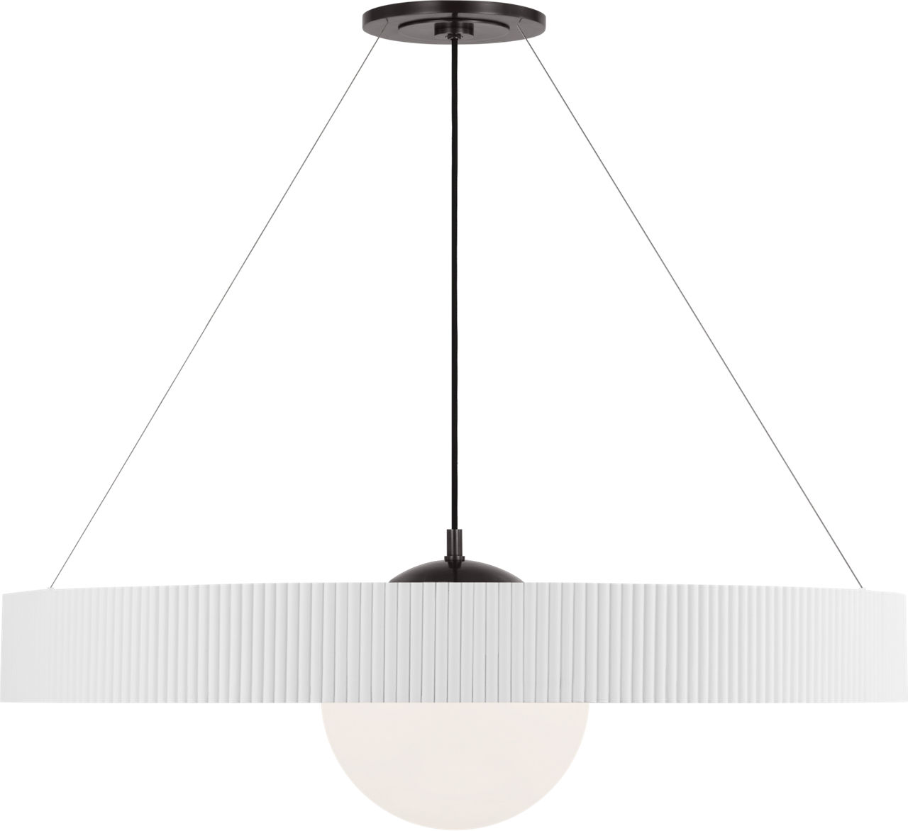 Arena 42" Ring and Globe Chandelier in Bronze and Matte White with White Glass