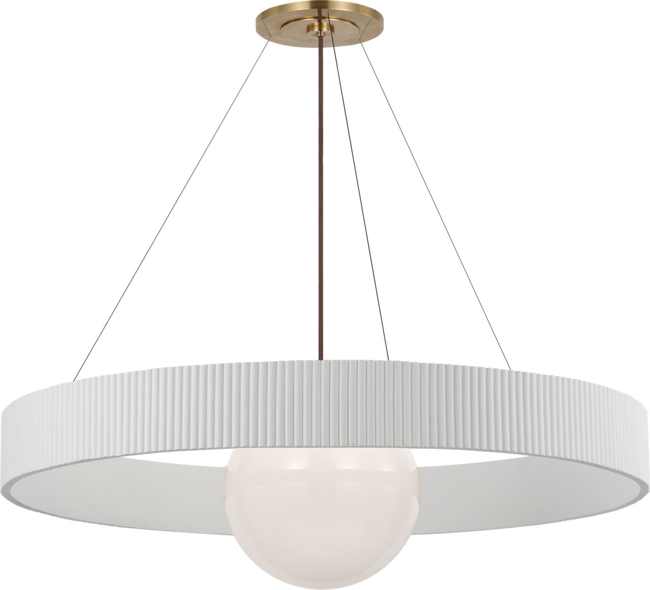 Arena 42" Ring and Globe Chandelier in Hand-Rubbed Antique Brass and Matte White with White Glass