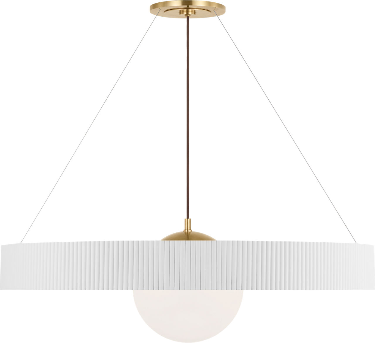 Arena 42" Ring and Globe Chandelier in Hand-Rubbed Antique Brass and Matte White with White Glass