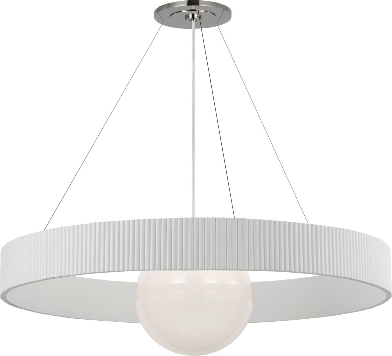Arena 42" Ring and Globe Chandelier in Polished Nickel and Matte White with White Glass
