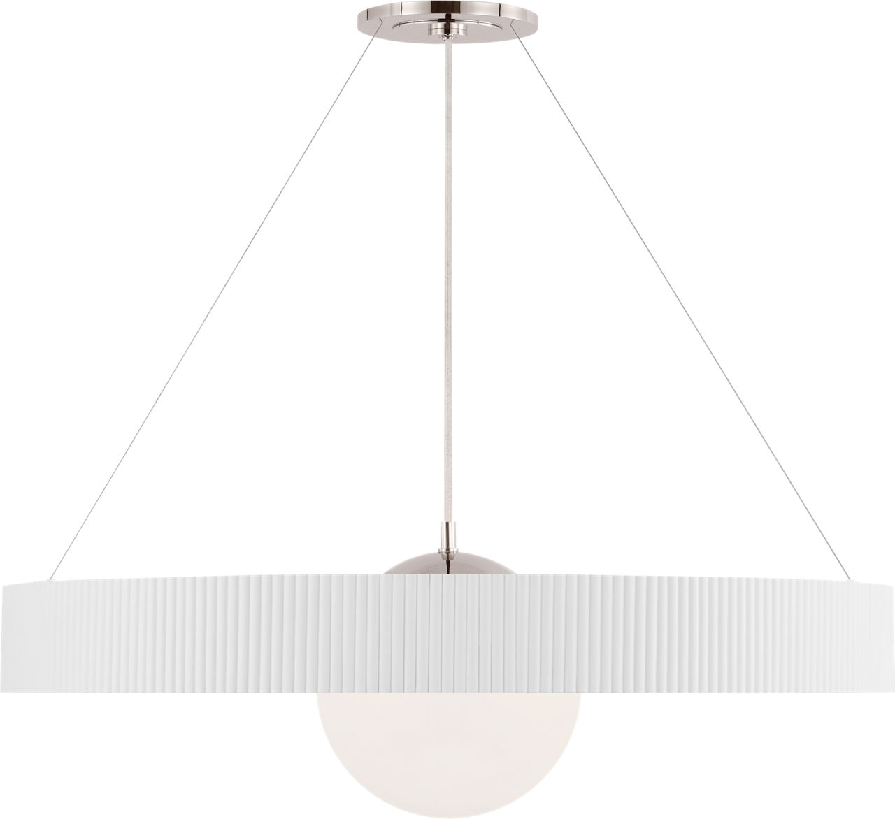 Arena 42" Ring and Globe Chandelier in Polished Nickel and Matte White with White Glass