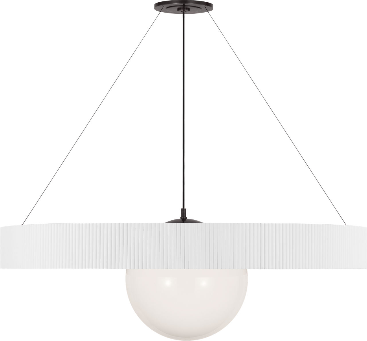 Arena 53" Ring and Globe Chandelier in Bronze and Matte White with White Glass