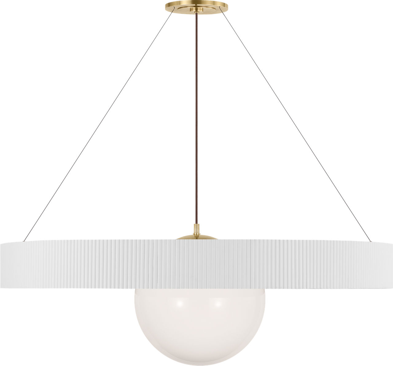Arena 53" Ring and Globe Chandelier in Hand-Rubbed Antique Brass and Matte White with White Glass