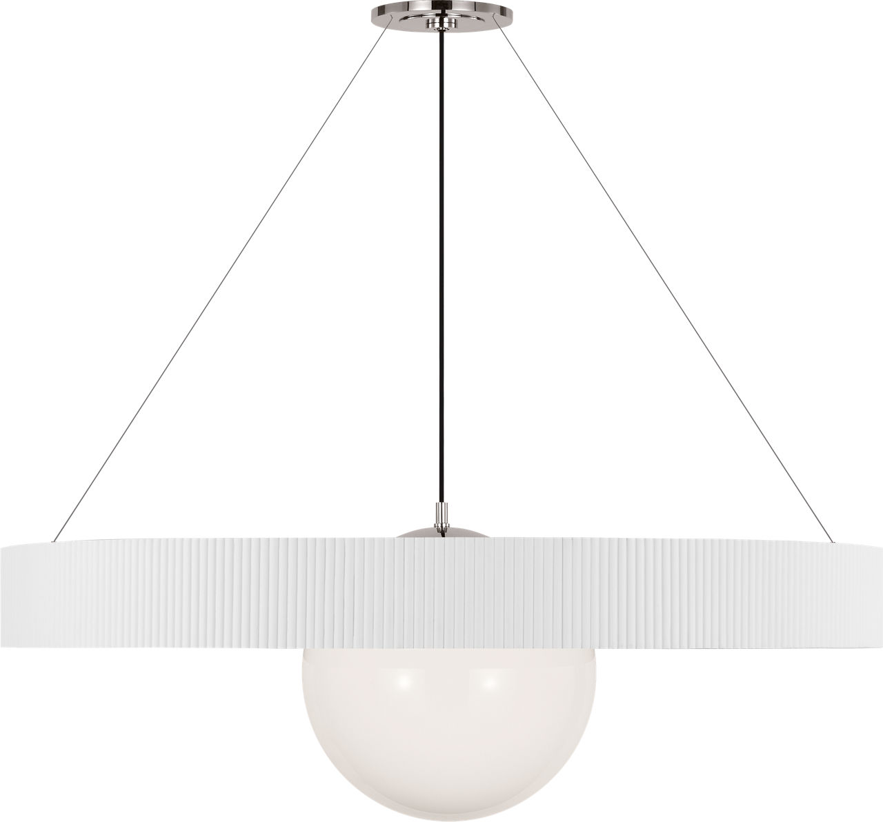 Arena 53" Ring and Globe Chandelier in Polished Nickel and Matte White with White Glass