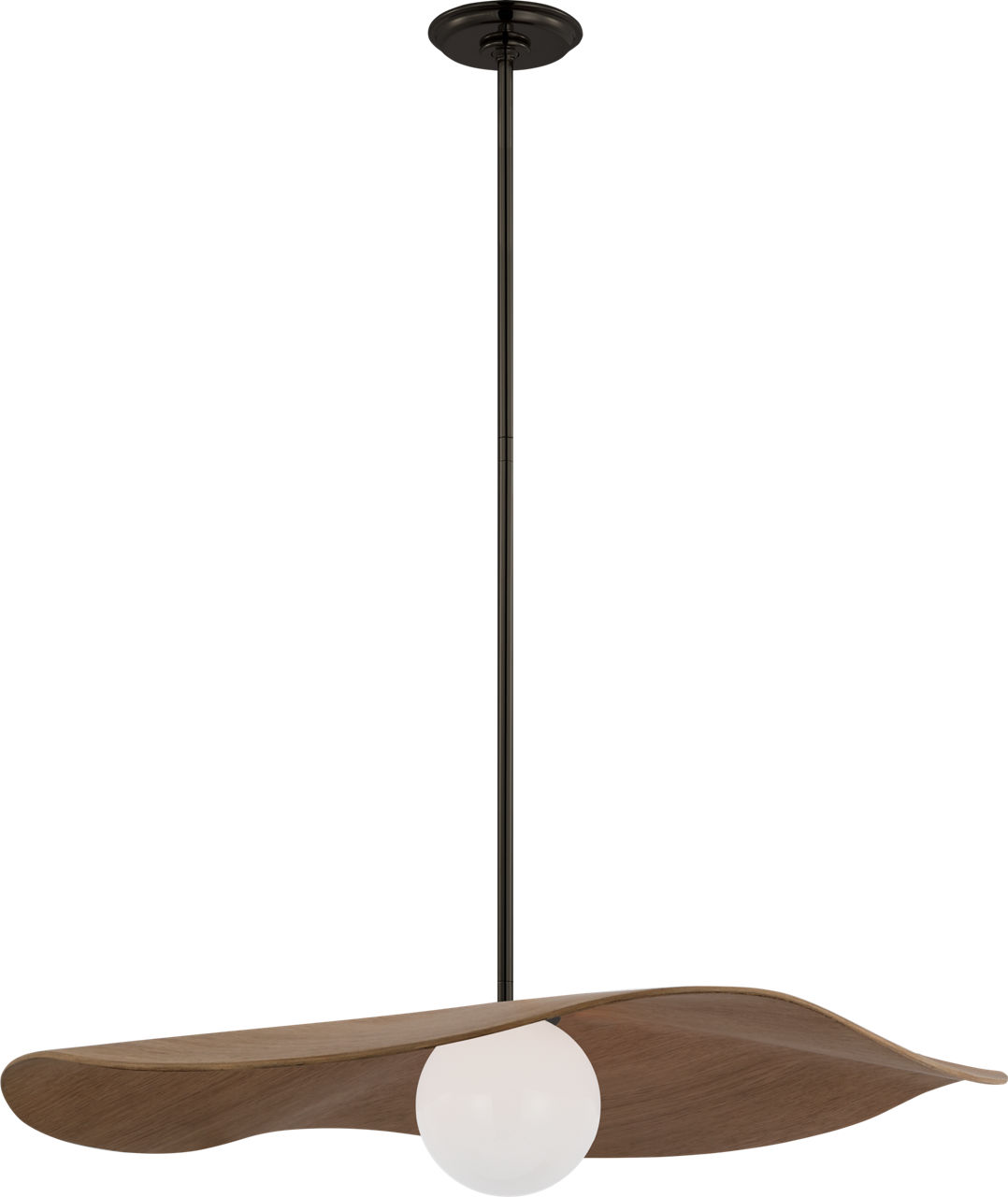 Mahalo 28" Pendant in Bronze and White Glass with Natural Oak Shade