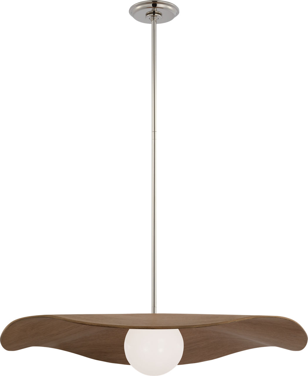 Mahalo 28" Pendant in Polished Nickel and White Glass with Natural Oak Shade