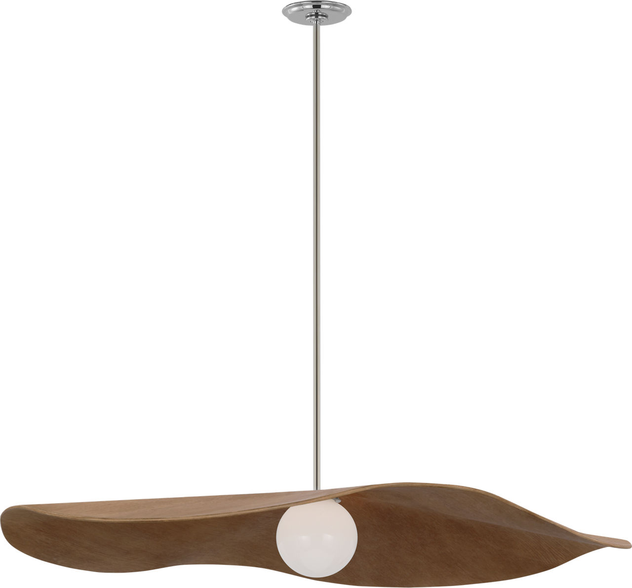 Mahalo 40" Pendant in Polished Nickel and White Glass with Natural Oak Shade