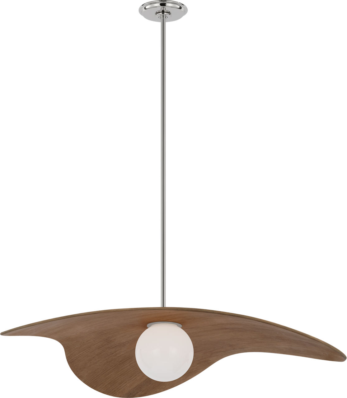 Mahalo 35" Tri Pendant in Polished Nickel and White Glass with Natural Oak Shade