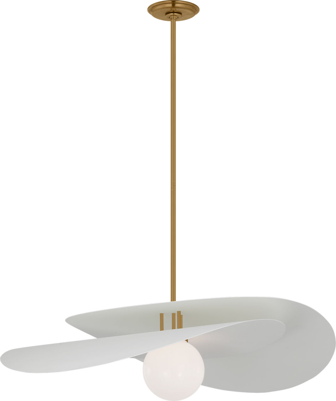Mahalo 32" Tiered Pendant in Hand-Rubbed Antique Brass and Matte White with White Glass