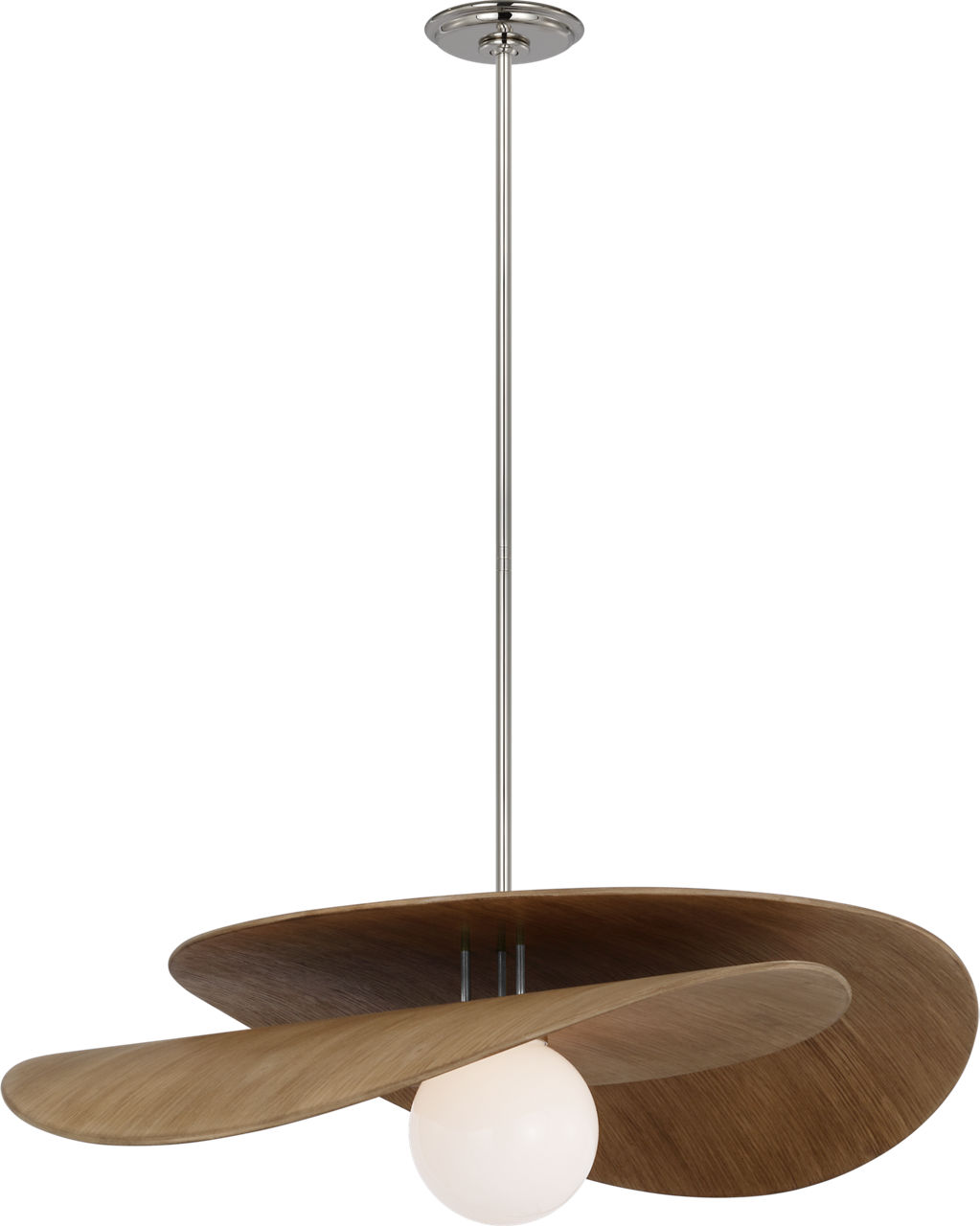 Mahalo 32" Tiered Pendant in Polished Nickel and Natural Oak with White Glass