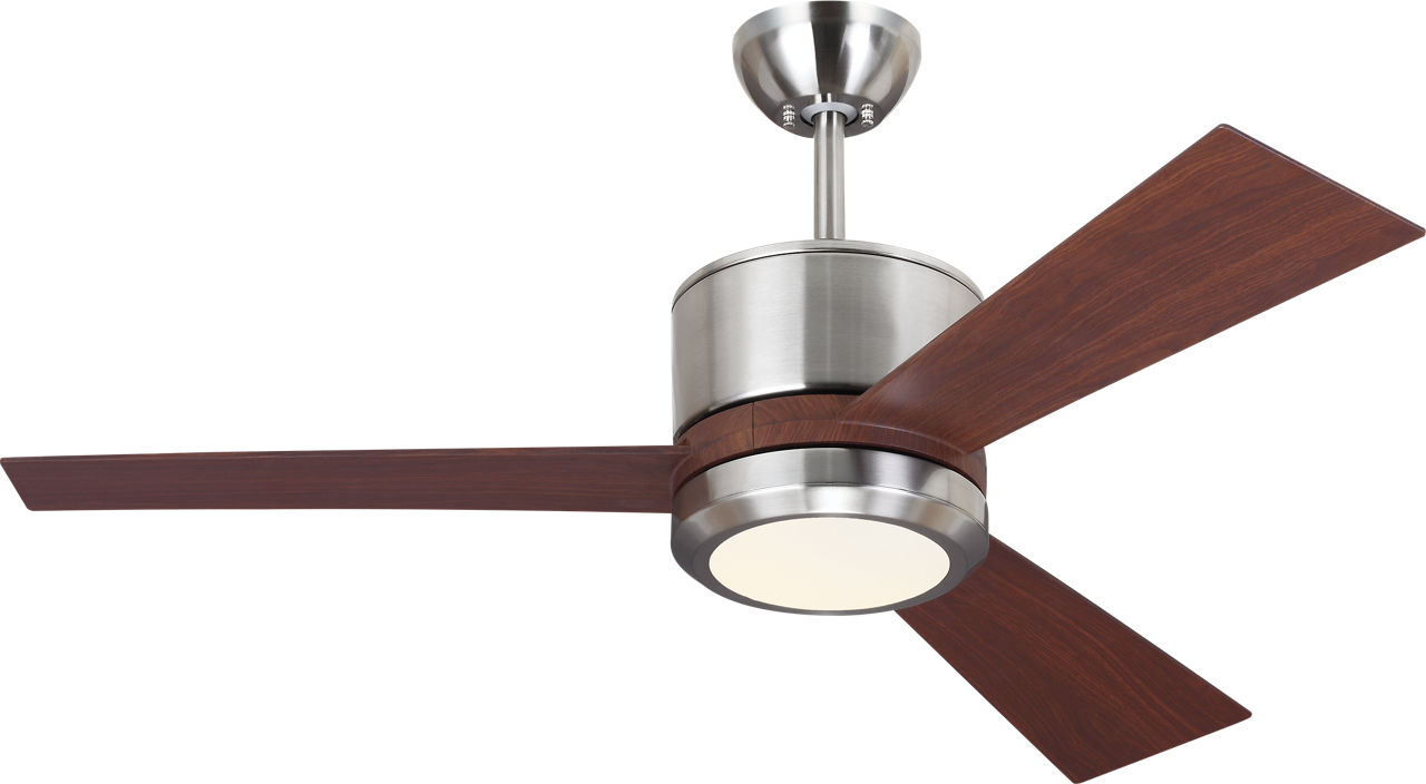 Vision 42 LED Ceiling Fan in with Teak Blades and Light Kit Brushed Steel