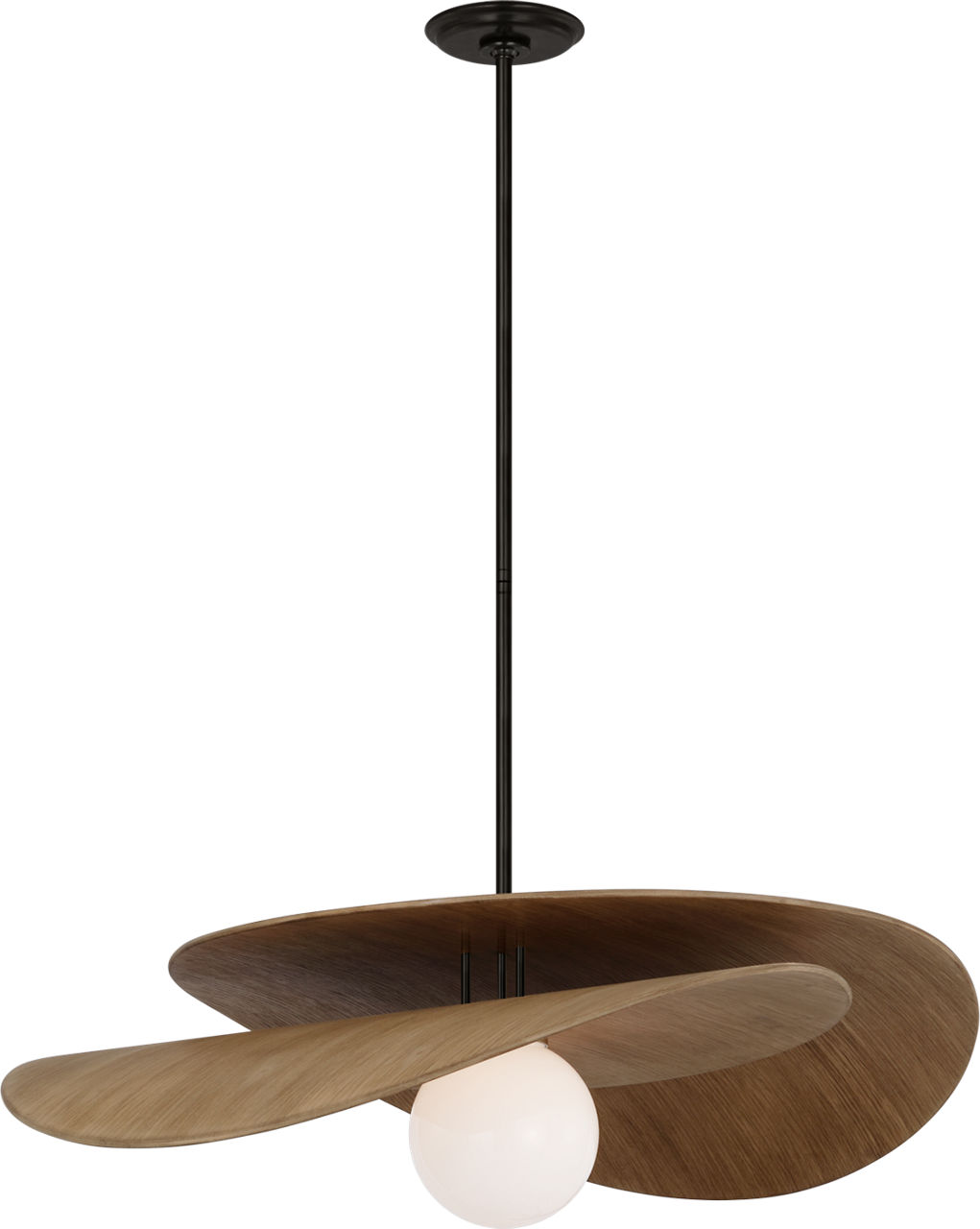 Mahalo 32" Tiered Pendant in Bronze and Natural Oak with White Glass